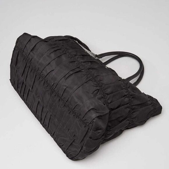 Prada Black Tessuto Nylon Gauffre Pleated Tote Bag - Picture 10 of 11